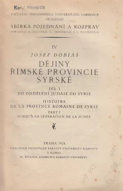 Dějiny římské provincie syrské. I, Do oddělení Judaie od Syrie