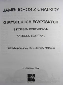 O mysteriích egyptských, s dopisem Porfyriovým Anebonu Egypťanu