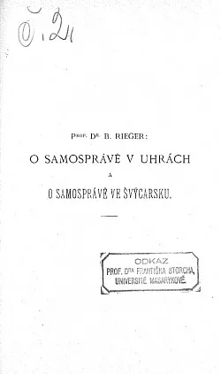 O samosprávě v Uhrách a ve Švýcarsku