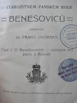 O starožitném panském rodě Benešoviců. Čásť I, O Benešovicích - vyjímaje rod pánů z Kravař