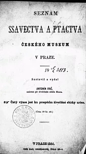 Seznam ssavectva a ptactva Českého museum v Praze