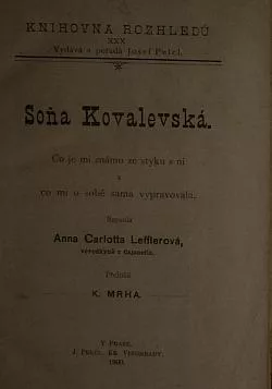 Soňa Kovalevská: Co je mi známo ze styku s ní a co mi o sobě vypravovala