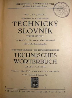 Technický slovník všech oborů I. díl část česko-německá