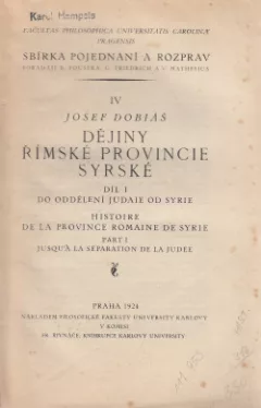 Dějiny římské provincie syrské. I, Do oddělení Judaie od Syrie