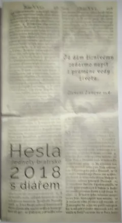 Hesla Jednoty bratrské 2018 s diářem