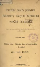 Pravěké nálezy jeskynní Balcarovy skály u Ostrova na vysočině Drahanské